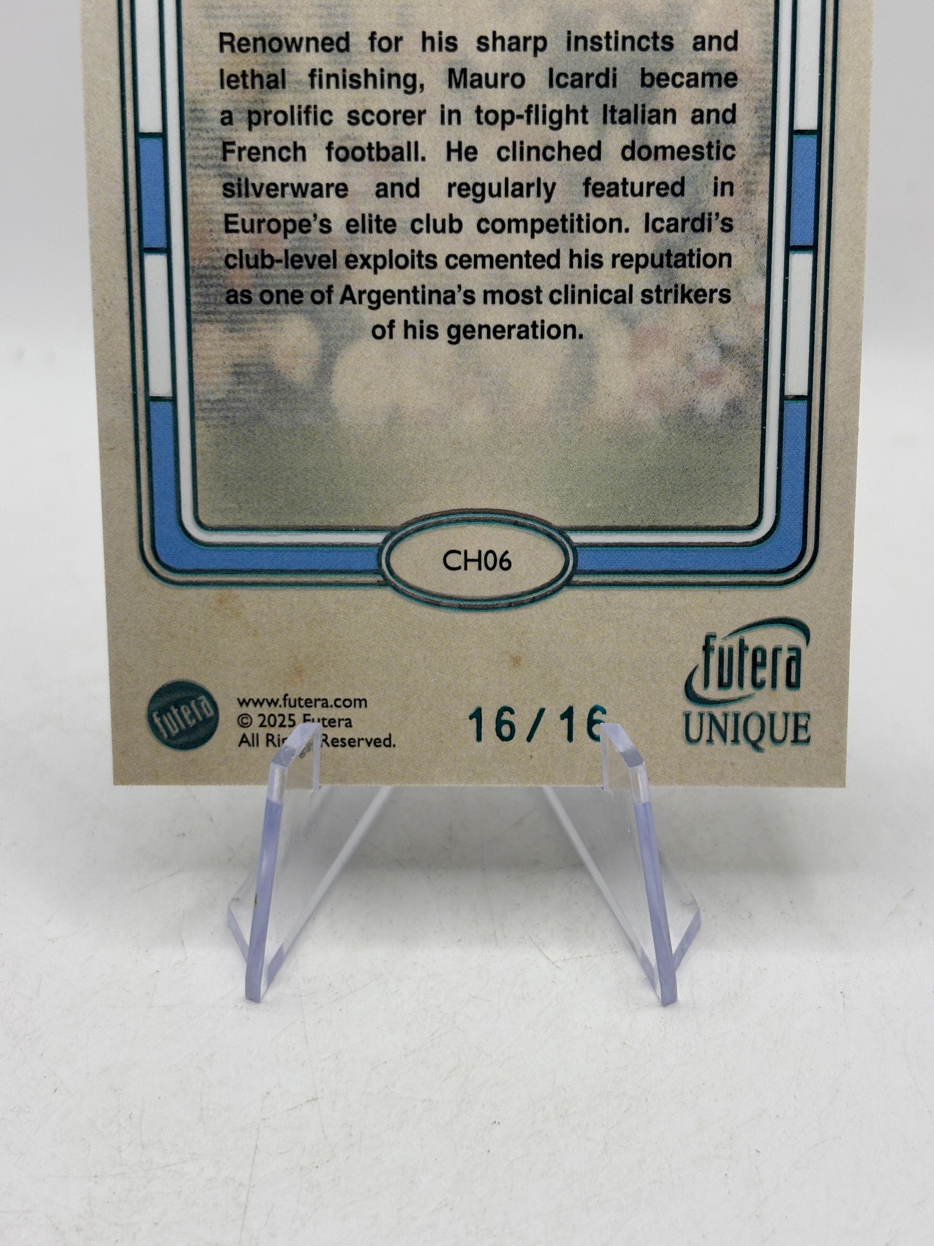 2025 Futera Unique World Football Mauro Icardi #CH06 - Club Heroes 16/16 Book End FRENLY BRICKS - Open 7 Days